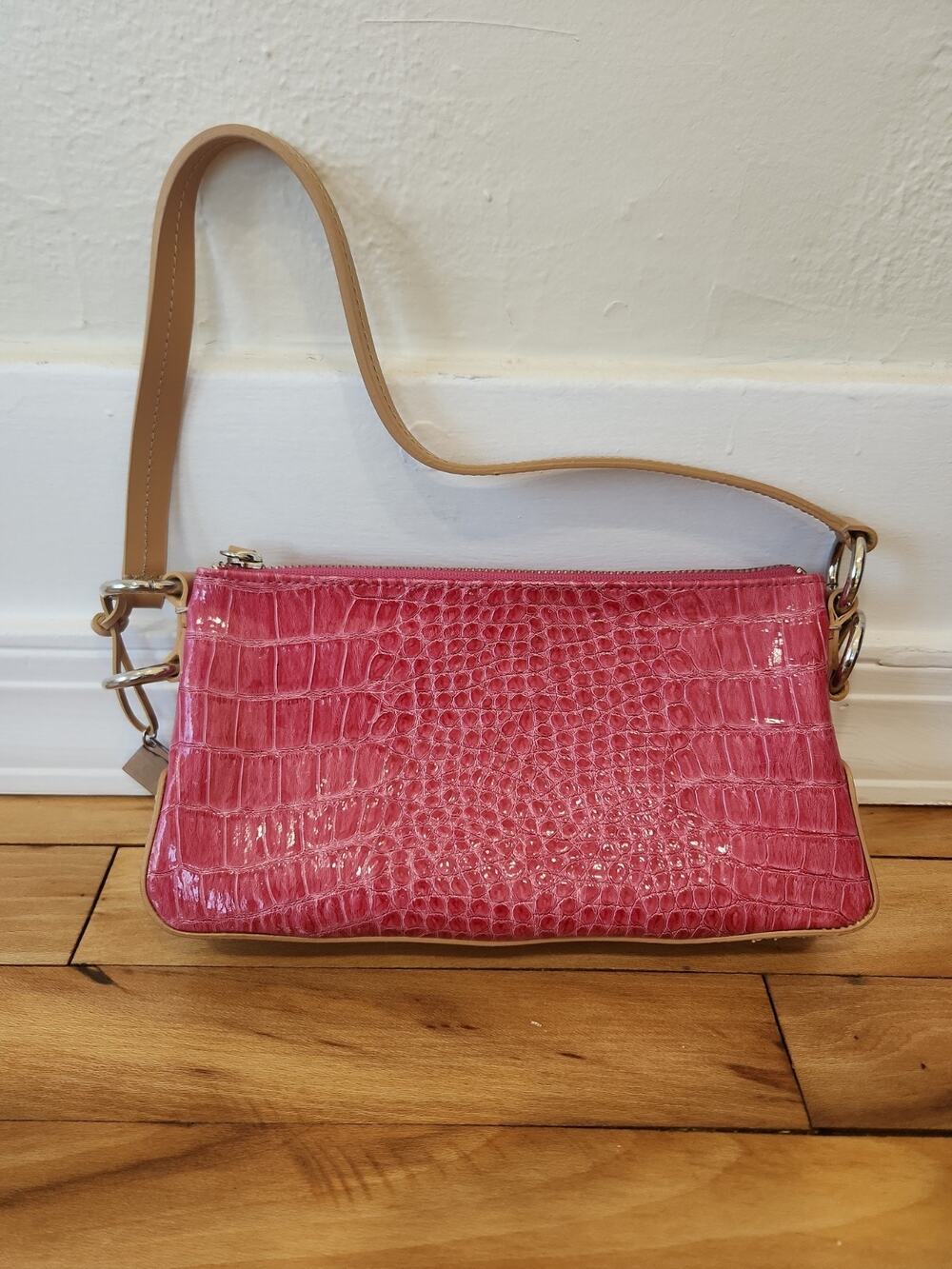 BCBG Girls Pink Alligator Croc Embossed Satchel Handbag Top Handle Bag
